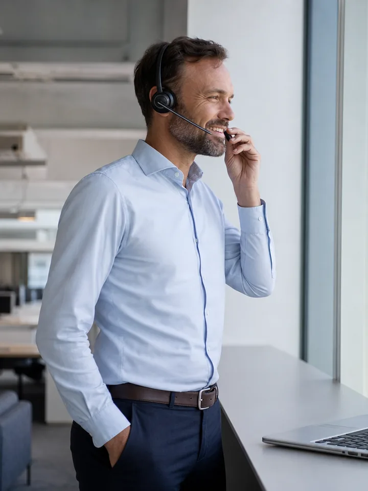 Sales representative on a call with a headset